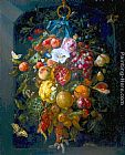 Fruit Canvas Paintings - Festoon of Fruit and Flowers